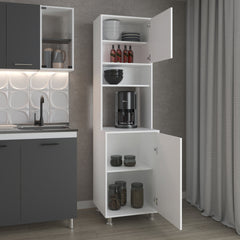 White Kitchen Pantry with Open Storage and 2 Doors