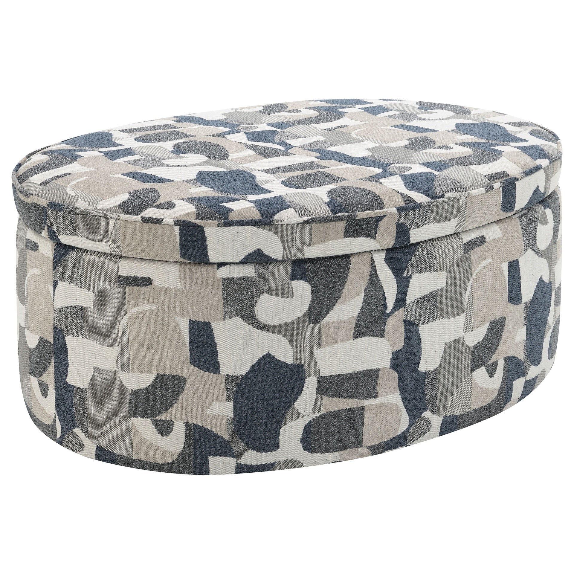 St. Helena Indigo Blue Oval Upholstered Storage Ottoman