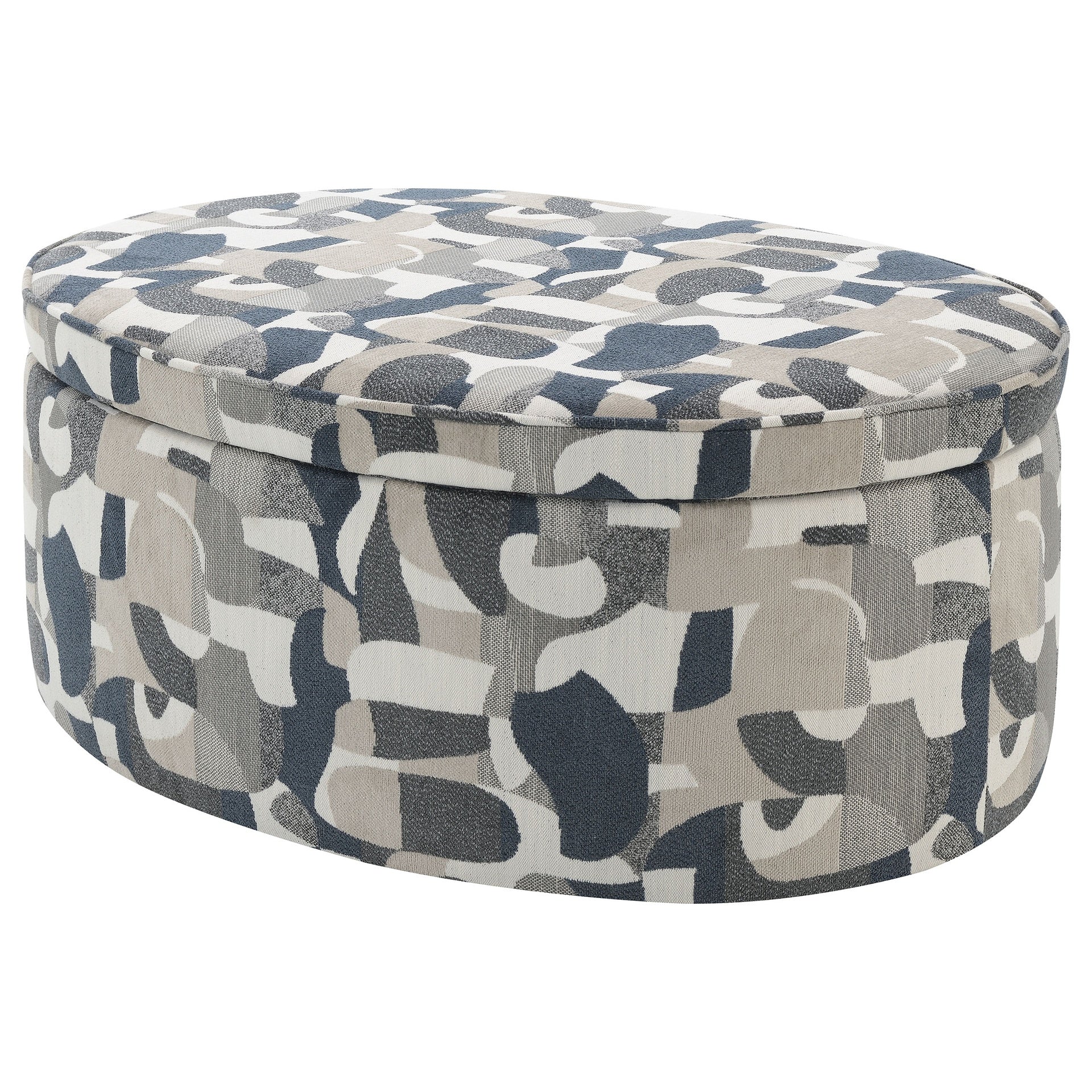 St. Helena Indigo Blue Oval Upholstered Storage Ottoman