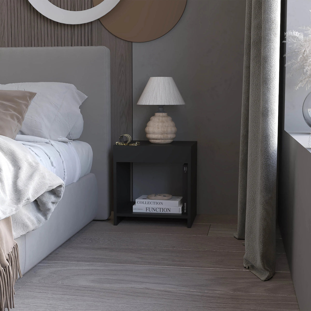 Wenge Nightstand with Open Storage