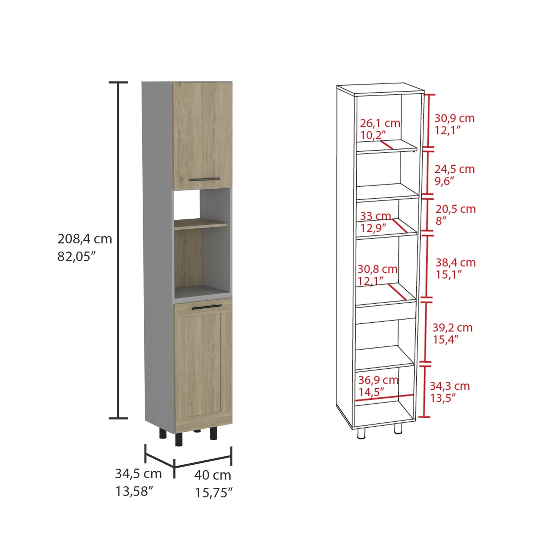 Hasselt Kitchen Pantry, Double Door, Six Shelves -Light Pine
