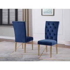 Velvet Tufted Dining Chair Set of 2, Upholstered Kitchen Side Chair Set, Blue