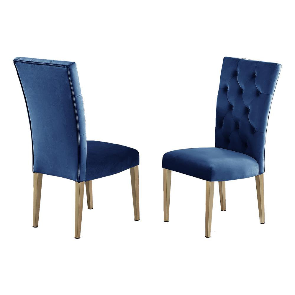 Velvet Tufted Dining Chair Set of 2, Upholstered Kitchen Side Chair Set, Blue