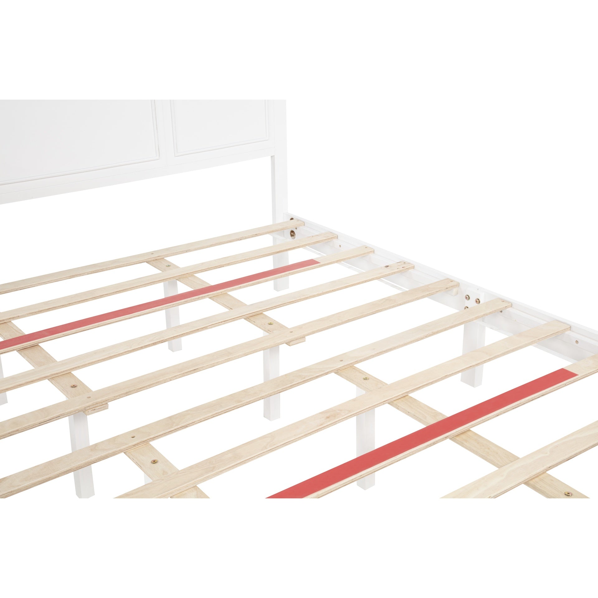 King Size Bed with Tall-Panel Headboard & Footboard, Built-in LED Lights, USB Charging Station, Pinewood Bed with Strengthened Bed Frame ,White