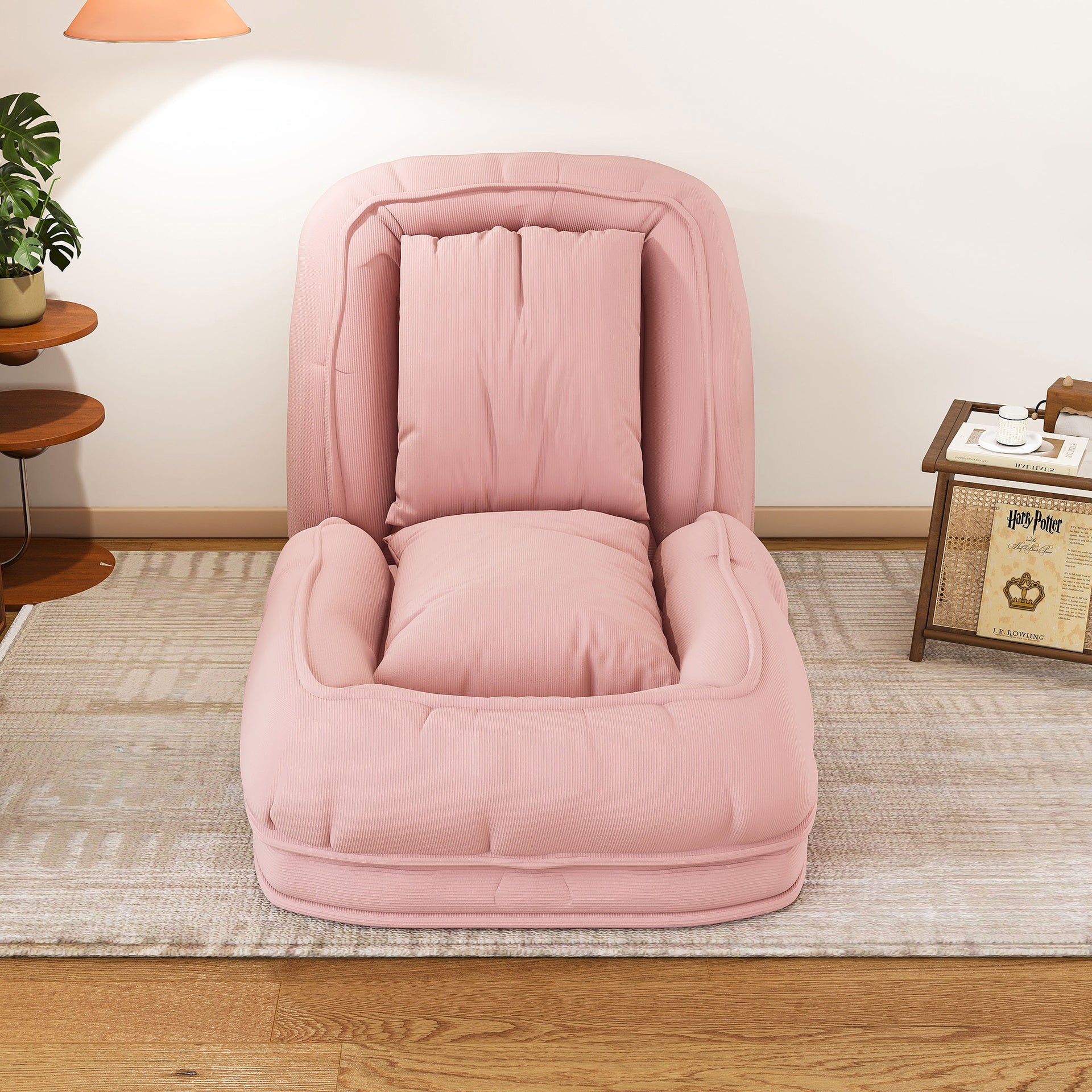 Upholstered  Human Dog Bed for Adults and Pets, Foldable Lazy Sofa Bed with 5 Adjustable Position, Includes 2 Soft Pillows for Bedroom, Living Room, Reading Corner(Pink)