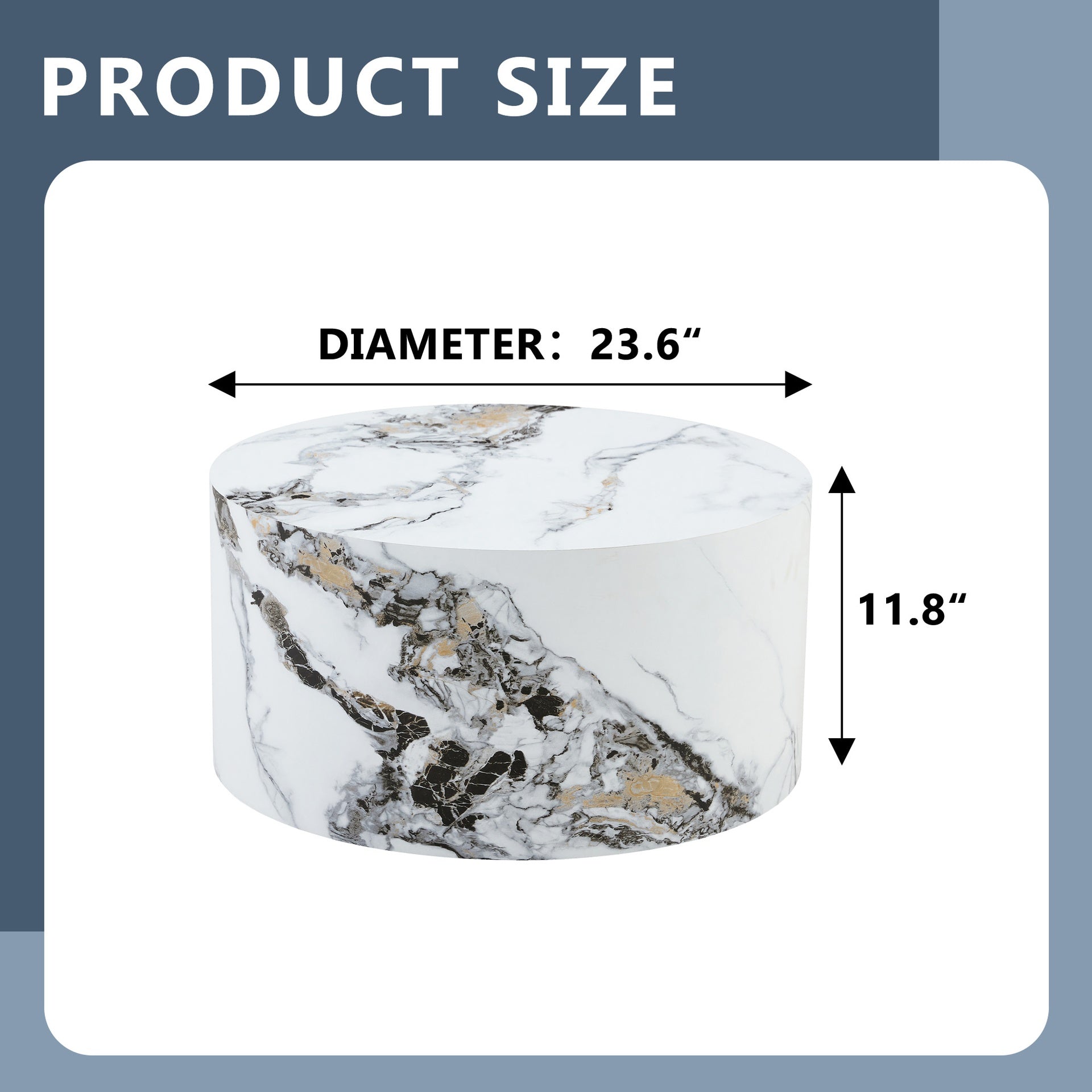 Simple White MarbleTexture Round MDF Coffee Table: 23.6" Diameter × 11.8" Height, Modern Minimalist Style, Perfect for Living Room, Apartment & Home Decor.No Need Assembly.