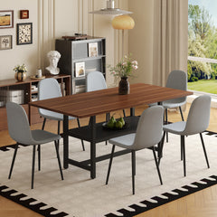 Table and chair set.71*35.4 inch fashionable walnut grain dining table, a practical choice to add color to the home.Paired with 6 Light Gray Linen-Cotton Material High Resilience Dining Chairs.