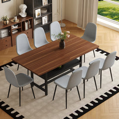 Table and chair set.71*35.4 inch fashionable walnut grain dining table, a practical choice to add color to the home.Paired with 8 Light Gray Linen-Cotton Material High Resilience Dining Chairs.