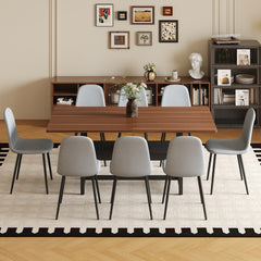 Table and chair set.71*35.4 inch fashionable walnut grain dining table, a practical choice to add color to the home.Paired with 8 Light Gray Linen-Cotton Material High Resilience Dining Chairs.