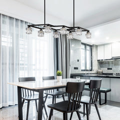 Matte Black Crystal  Chandelier for Dining Room, 8-Light Kitchen Chandelier Light Fixture Modern Metal Industrial  Chandeliers for Farmhouse Entryway Living Room (8*G9 Bulbs Included)