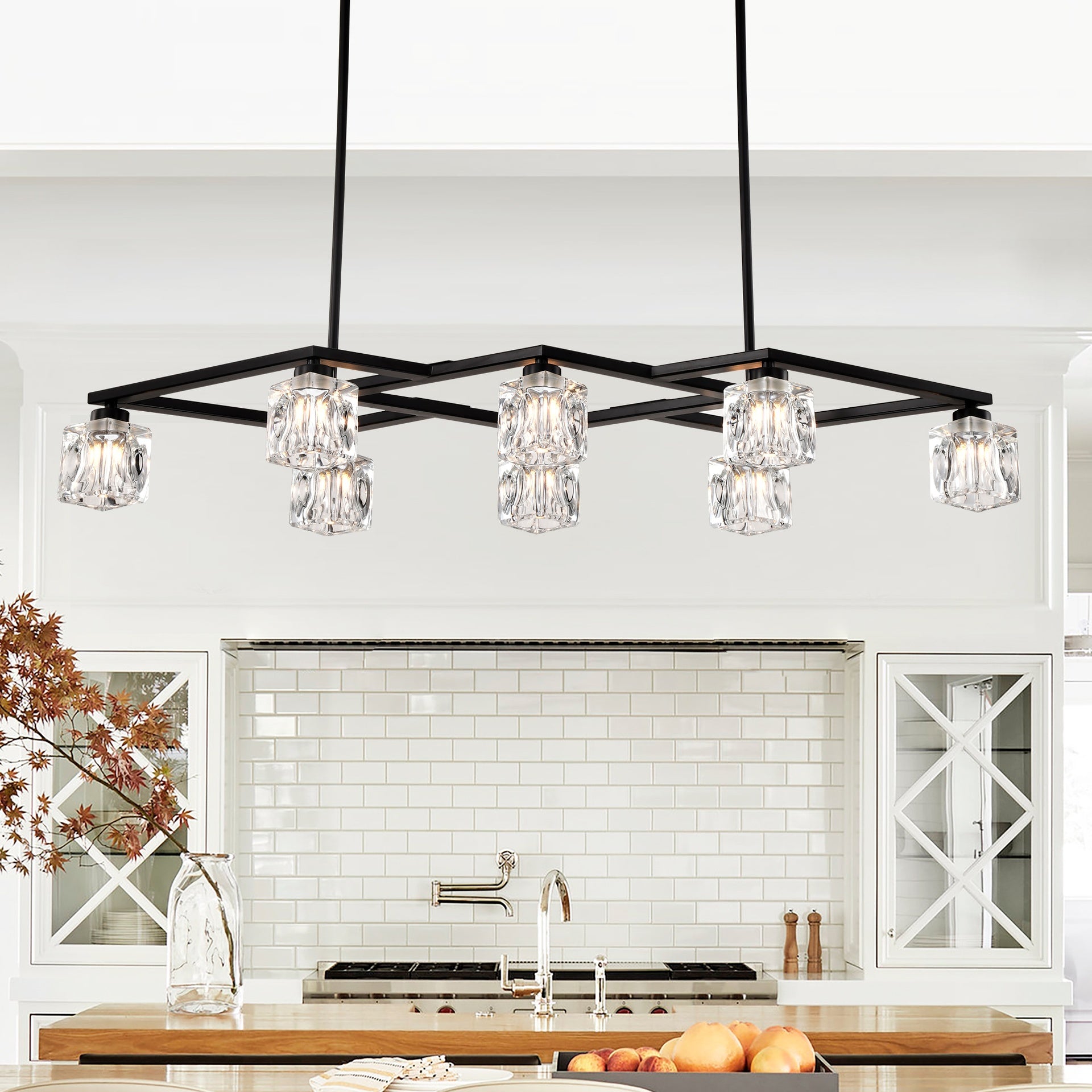 Matte Black Crystal  Chandelier for Dining Room, 8-Light Kitchen Chandelier Light Fixture Modern Metal Industrial  Chandeliers for Farmhouse Entryway Living Room (8*G9 Bulbs Included)
