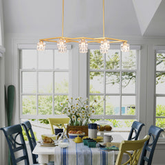 Crystal  Chandelier for Dining Room, 8-Light Kitchen Chandelier Light Fixture Modern Metal Industrial  Chandeliers for Farmhouse Entryway Living Room--Matte Gold (8*G9 Bulbs Included)