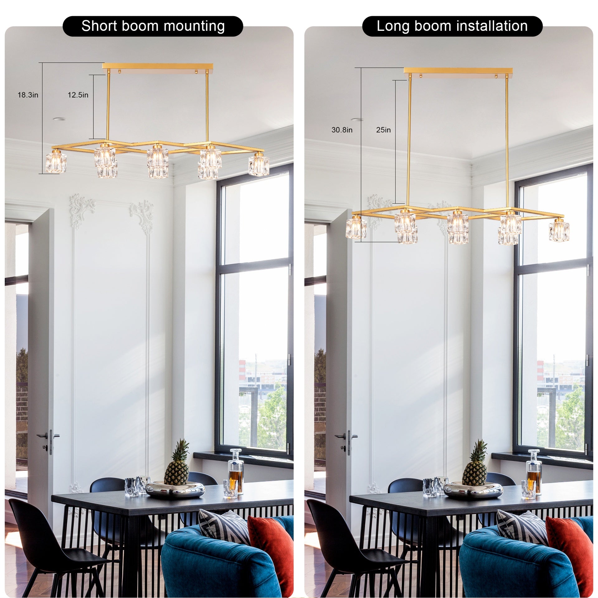 Crystal  Chandelier for Dining Room, 8-Light Kitchen Chandelier Light Fixture Modern Metal Industrial  Chandeliers for Farmhouse Entryway Living Room--Matte Gold (8*G9 Bulbs Included)