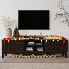 Modern Mid-Century Media Console with 4 Drawers and Cable Management, TV Console Table for TVs up to 75",Entertainment Center for Living Room and Office(Dark Brown)