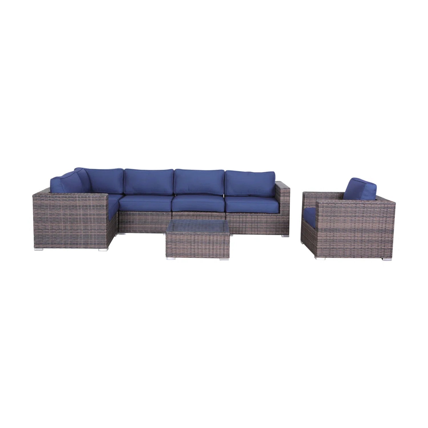 Luxury 7-Piece Assembled Rattan Patio Sectional with  Cushions