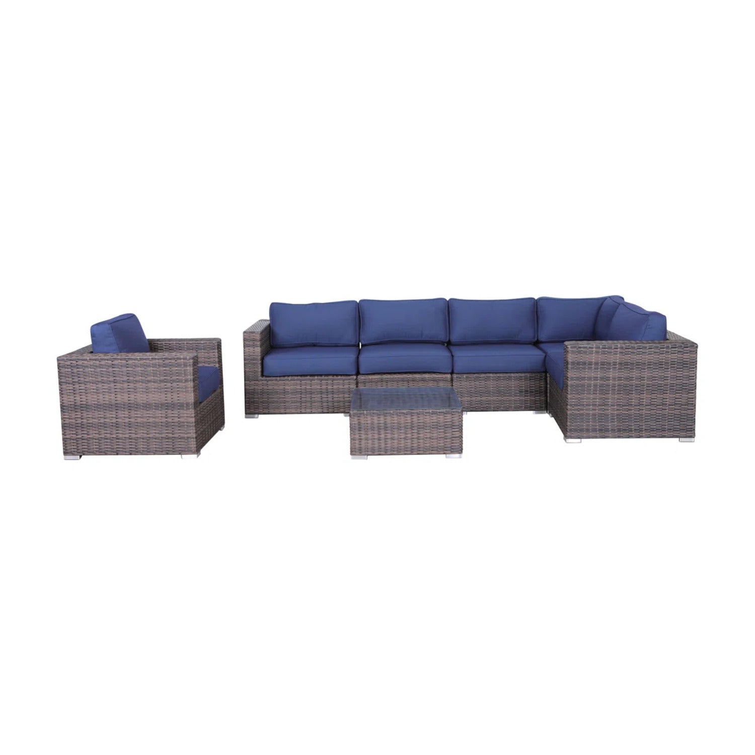 Luxury 7-Piece Assembled Rattan Patio Sectional with  Cushions