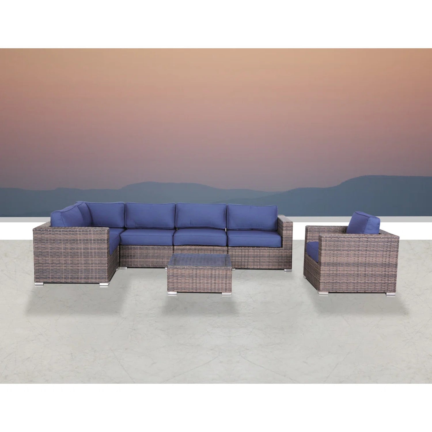 Luxury 7-Piece Assembled Rattan Patio Sectional with  Cushions