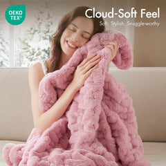 1 PC 50x60" Ruched Fur Throw Pink