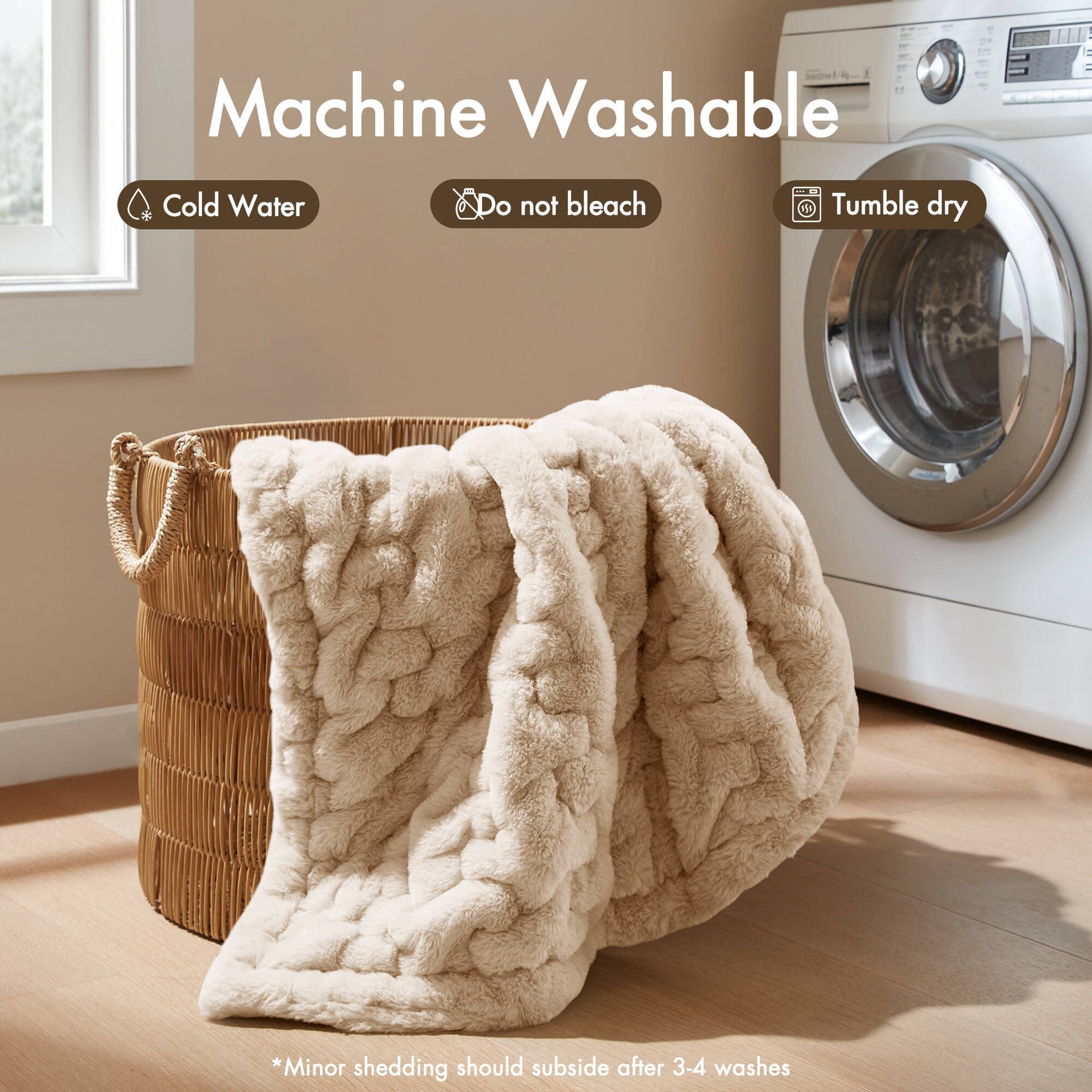 1 PC 50x60" Ruched Fur Throw Tan