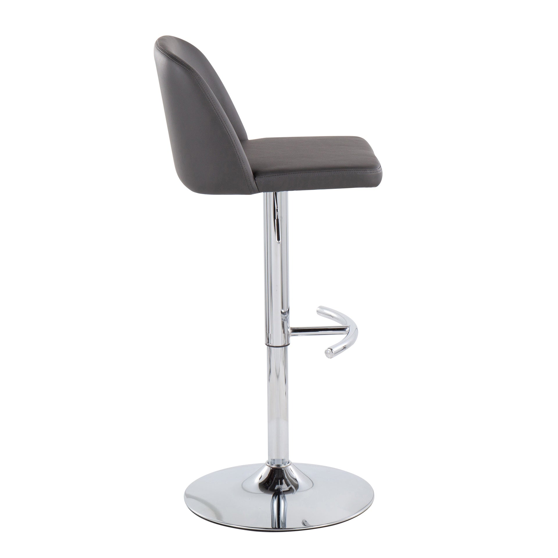 Toriano Contemporary Adjustable Bar Stool in Chrome with Rounded T Footrest and Grey Faux Leather by LumiSource - Set of 2