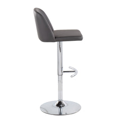 Toriano Contemporary Adjustable Bar Stool in Chrome with Rounded T Footrest and Grey Faux Leather by LumiSource - Set of 2