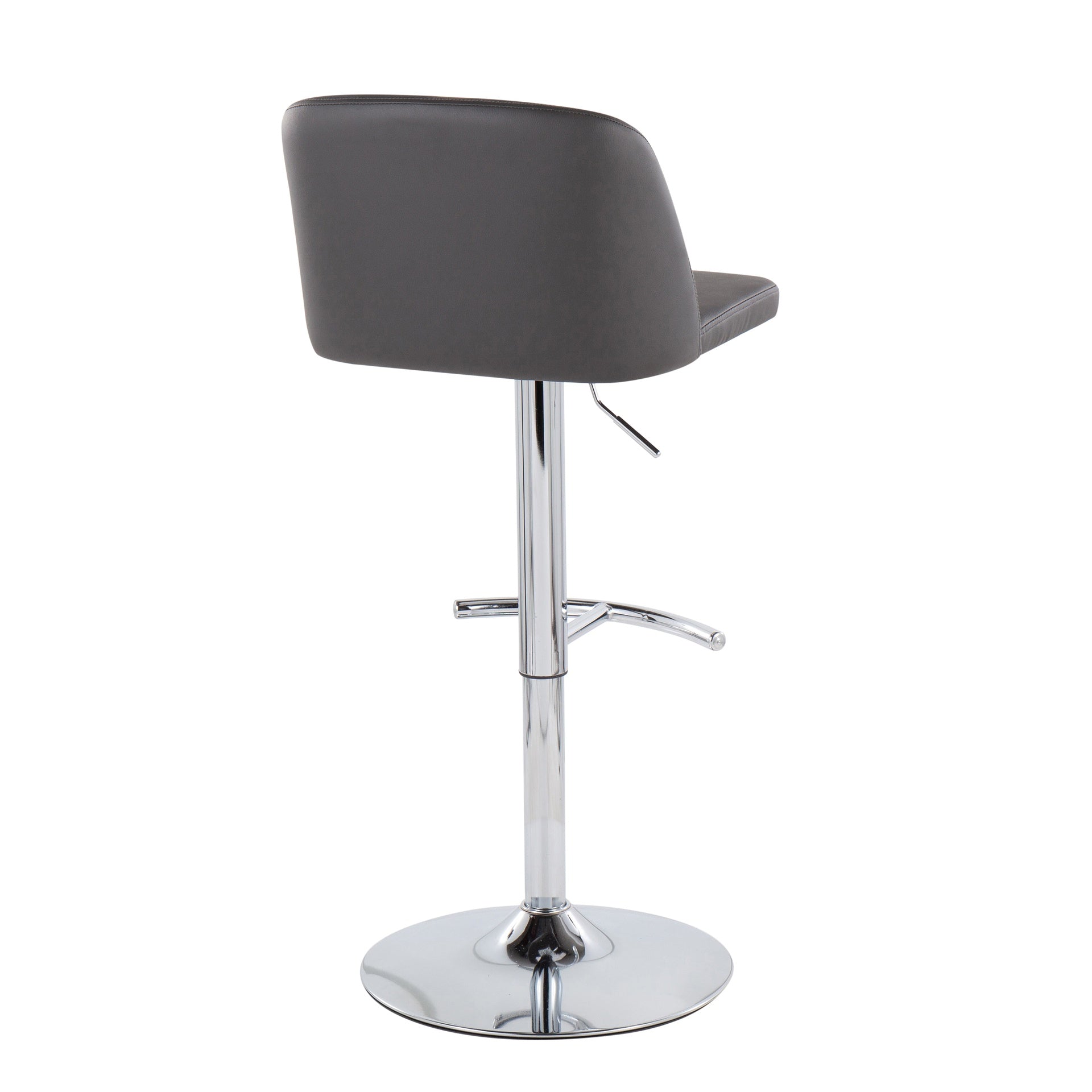 Toriano Contemporary Adjustable Bar Stool in Chrome with Rounded T Footrest and Grey Faux Leather by LumiSource - Set of 2