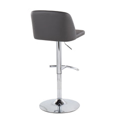 Toriano Contemporary Adjustable Bar Stool in Chrome with Rounded T Footrest and Grey Faux Leather by LumiSource - Set of 2