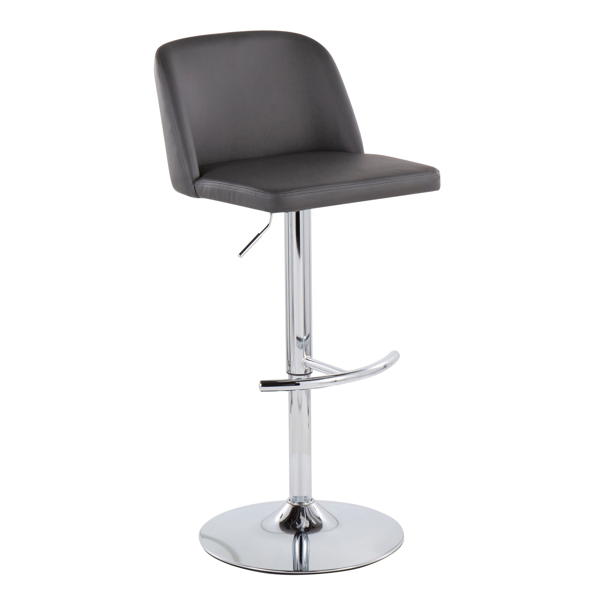 Toriano Contemporary Adjustable Bar Stool in Chrome with Rounded T Footrest and Grey Faux Leather by LumiSource - Set of 2