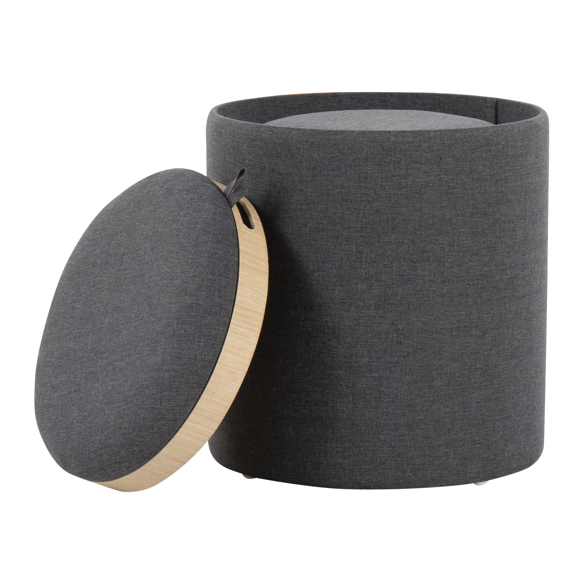 Tray Contemporary Nesting Ottoman Set in Charcoal Fabric and Natural Wood by LumiSource