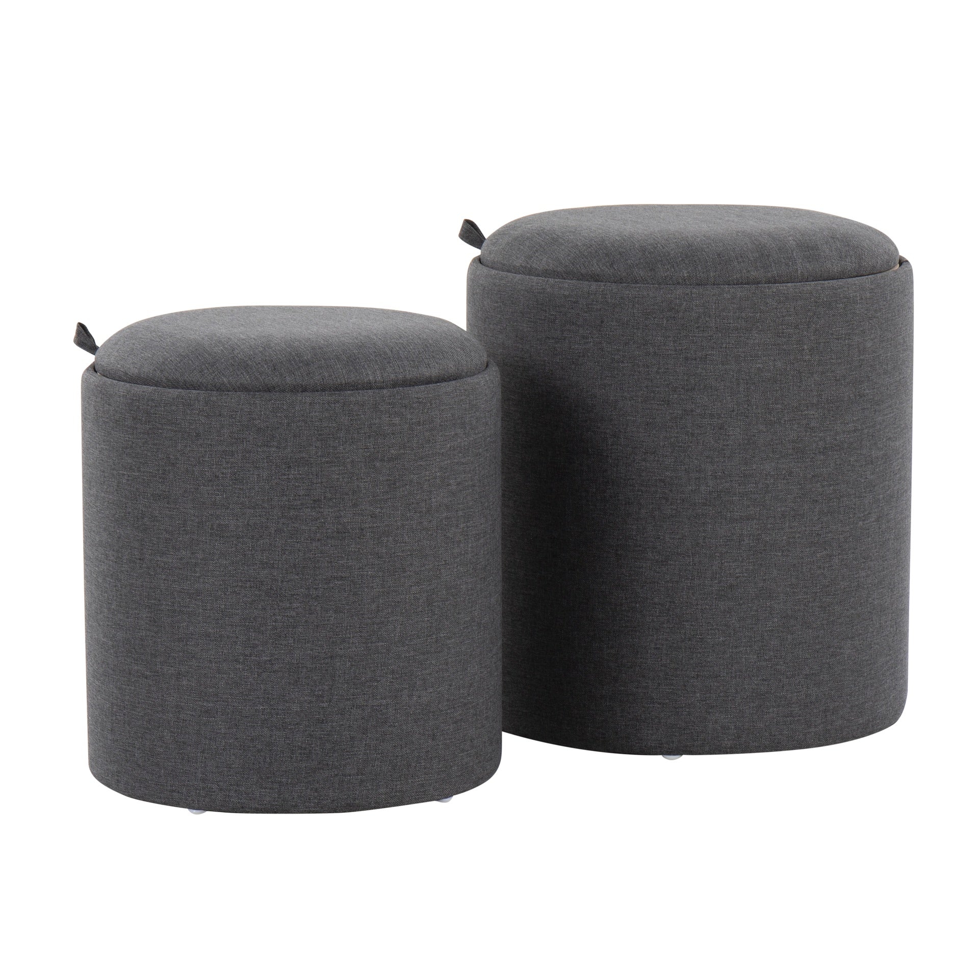 Tray Contemporary Nesting Ottoman Set in Charcoal Fabric and Natural Wood by LumiSource