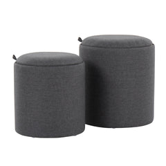 Tray Contemporary Nesting Ottoman Set in Charcoal Fabric and Natural Wood by LumiSource