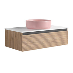 36'' Wall-Mounted Bathroom Vanity with Pink Art Ceramic Sink  & 1-Soft-Close Drawer, Plywood (KD-Packing)