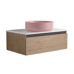 30'' Wall-Mounted Bathroom Vanity with Pink Art Ceramic Sink  & 1-Soft-Close Drawer, Plywood (KD-Packing)