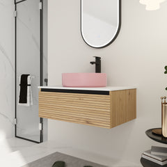30'' Wall-Mounted Bathroom Vanity with Pink Art Ceramic Sink  & 1-Soft-Close Drawer, Plywood (KD-Packing)
