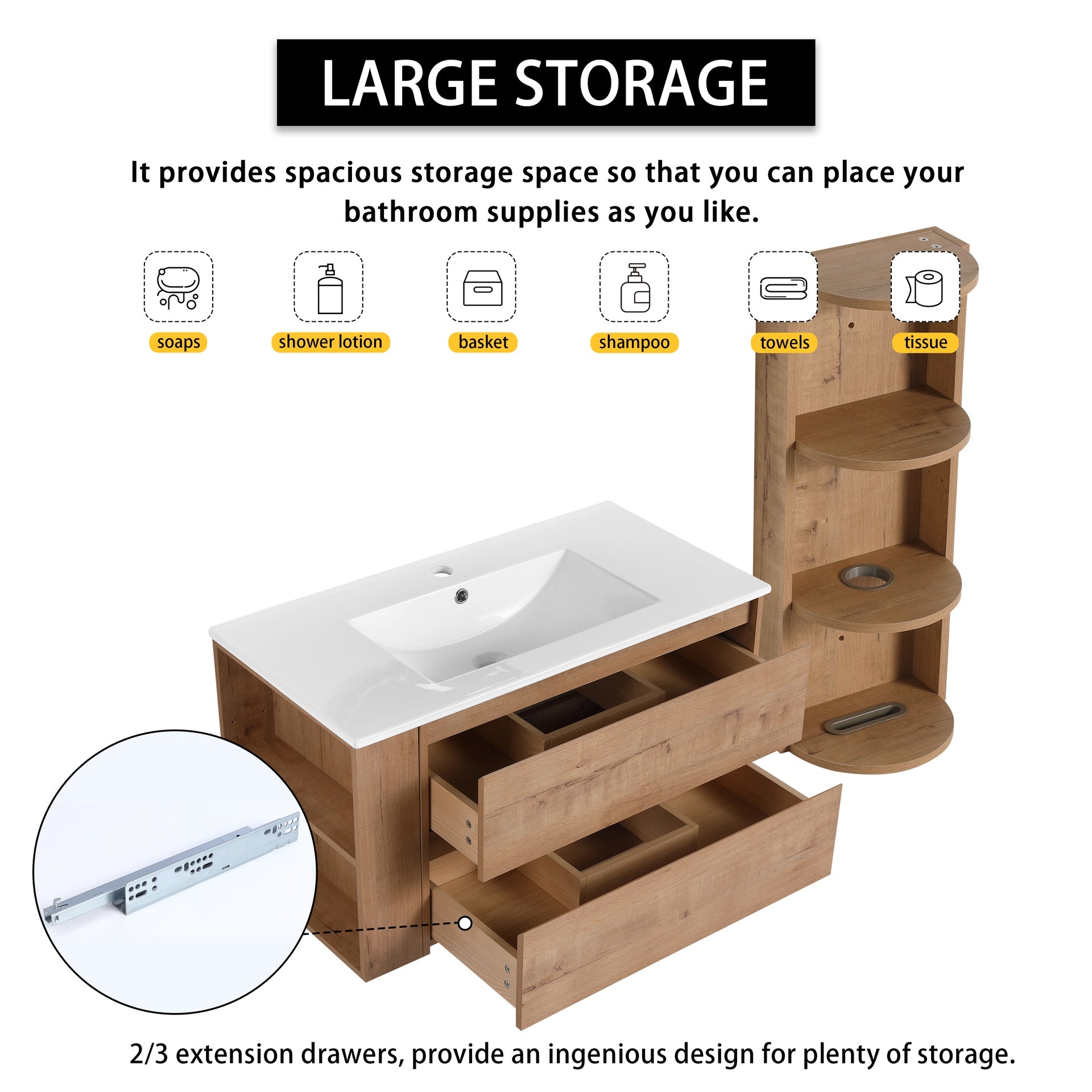 36" Wall-Mounted Bathroom Vanity With Sink and Storage Rack, 2-Soft Close Drawer,00612IMO-05536IMO Combination Cabinet(KD-Packing)