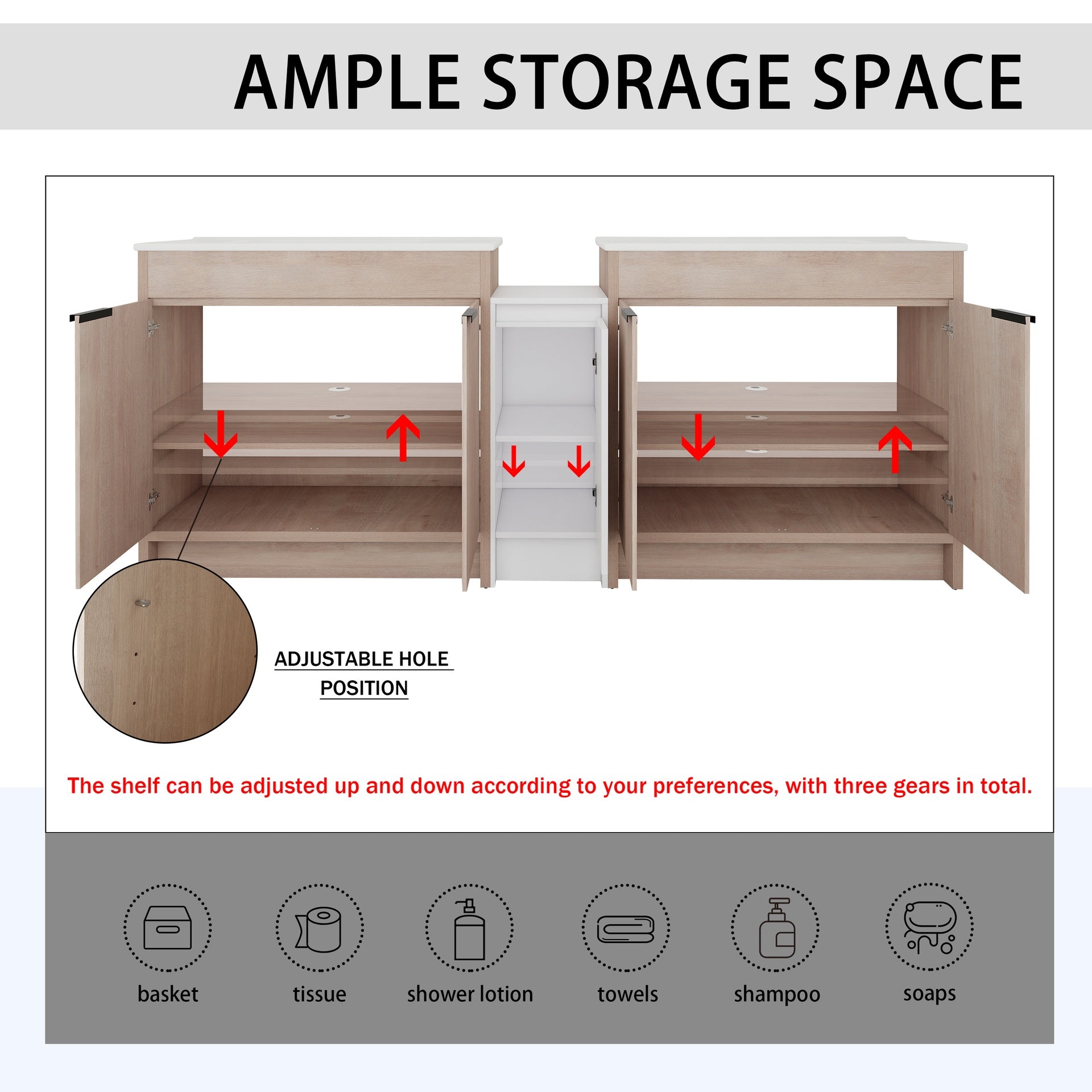 84 Inch Freestanding Bathroom Vanity with Ceramic Sink and Storage Cabinets, Soft Closing Door, 02436*2+0312 Combination Cabinet, KD-Package