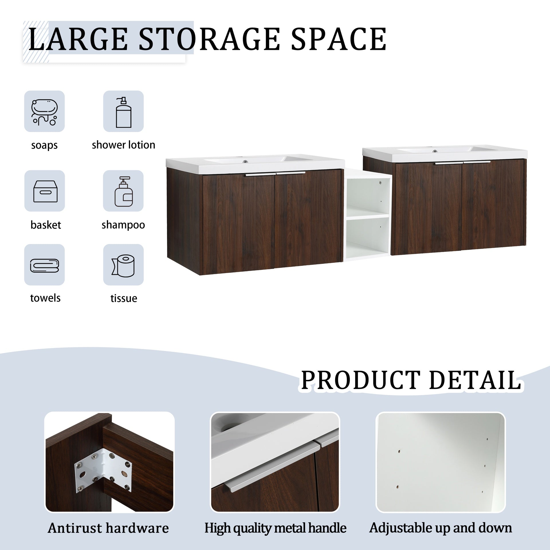72 Inch Soft Close Doors Bathroom Vanity With Sink, A Small Storage Shelves, 30" and 12" Combination Cabinet,(KD-Packing)