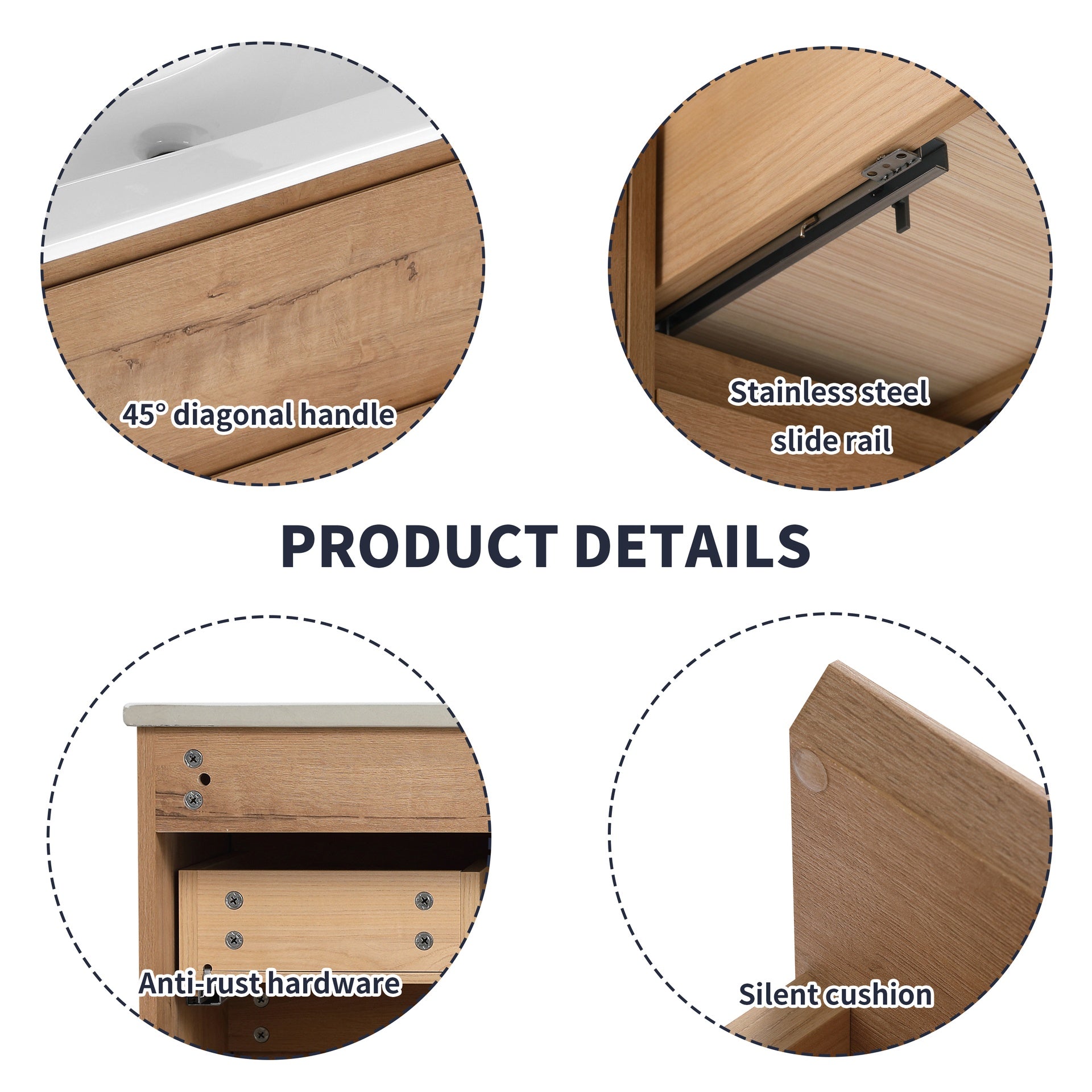 36" Wall Mounting Bathroom Vanity With Ceramic Sink, Soft Close Drawer