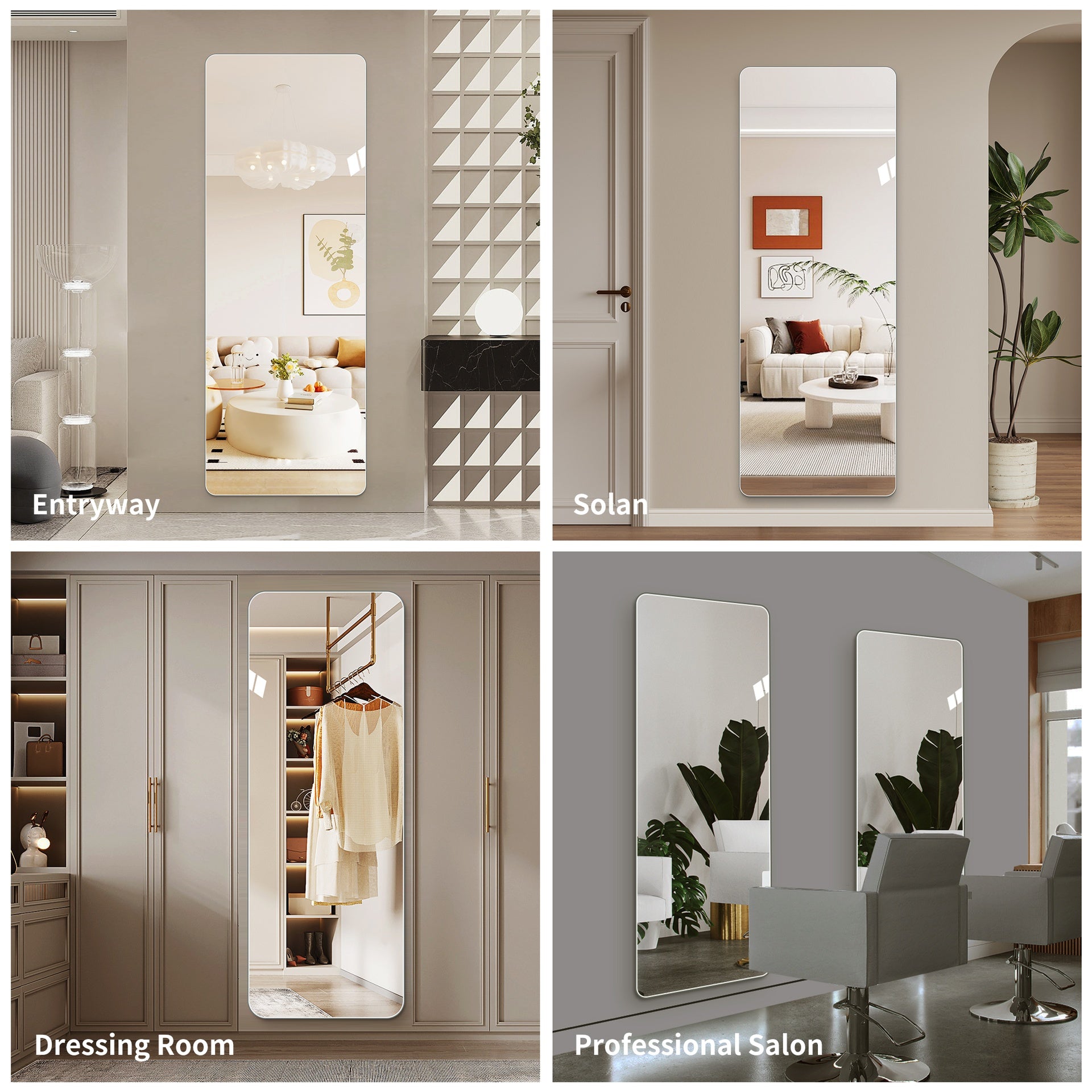56"x 15" inch Full Body round corner mirror for Living Room Bedroom Cloakroom Wall hanging with hanging hole High quality 5mm silver mirror  Explosion-proof glass