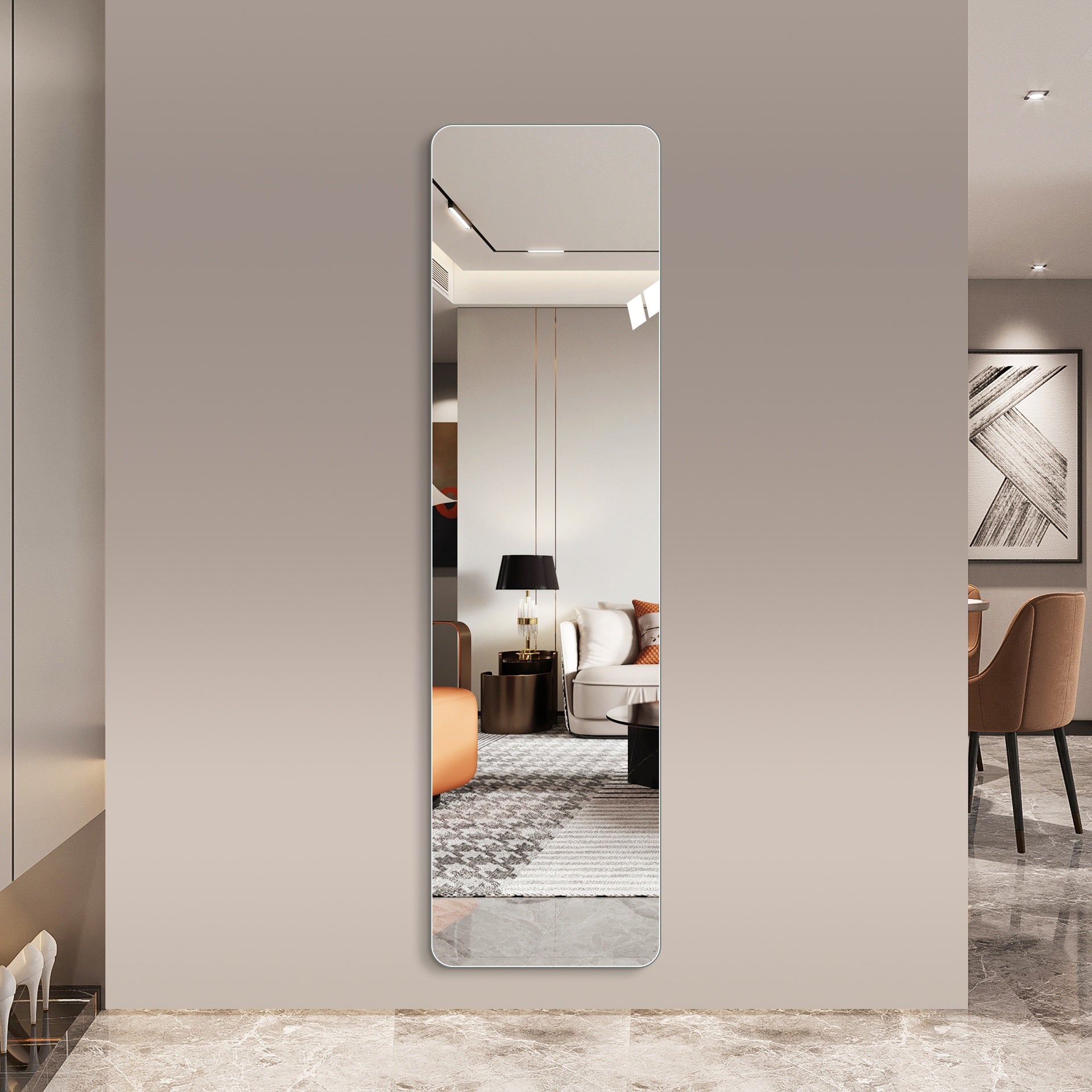 56"x 15" inch Full Body round corner mirror for Living Room Bedroom Cloakroom Wall hanging with hanging hole High quality 5mm silver mirror  Explosion-proof glass