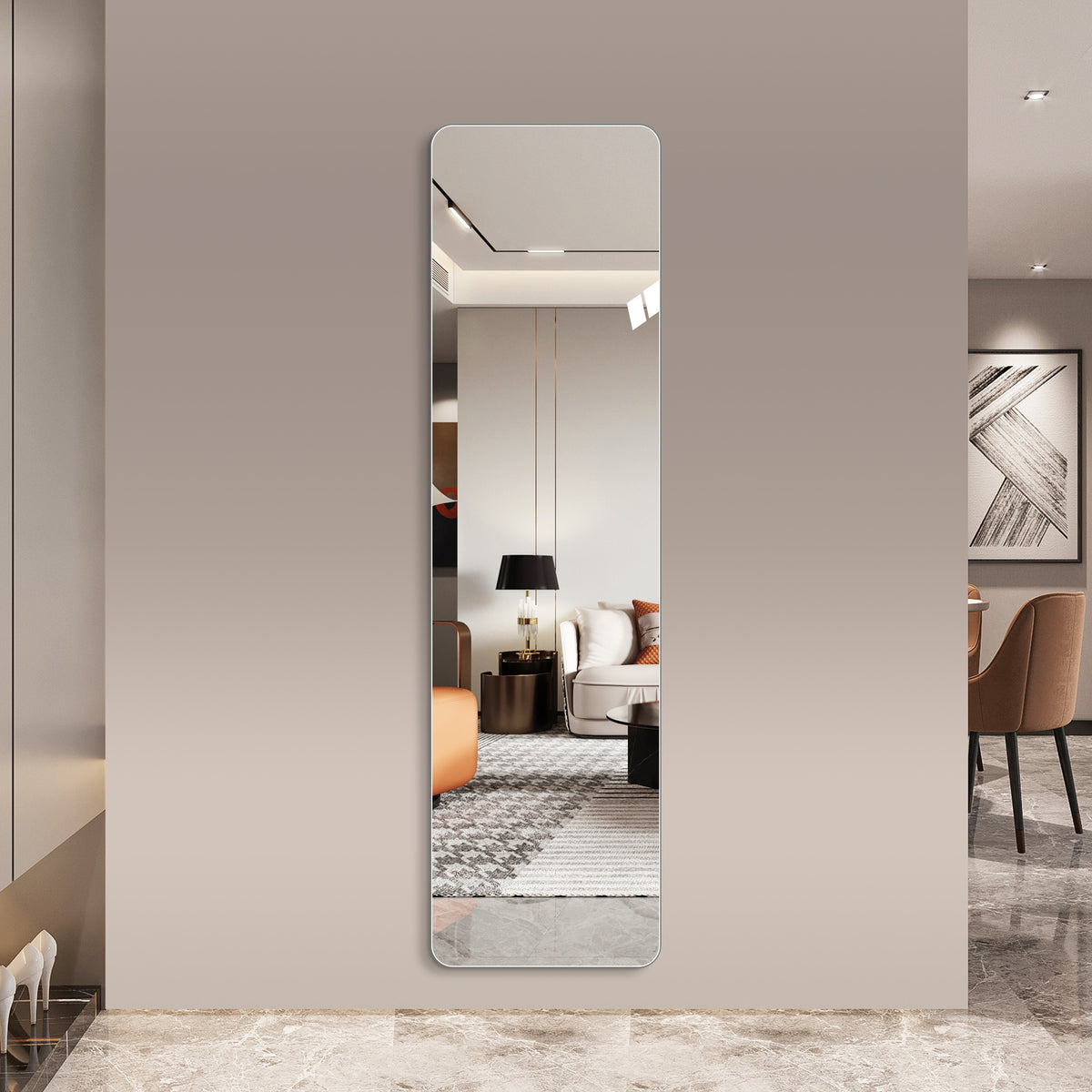 56"x 15" inch Full Body round corner mirror for Living Room Bedroom Cloakroom Wall hanging with hanging hole High quality 5mm silver mirror  Explosion-proof glass