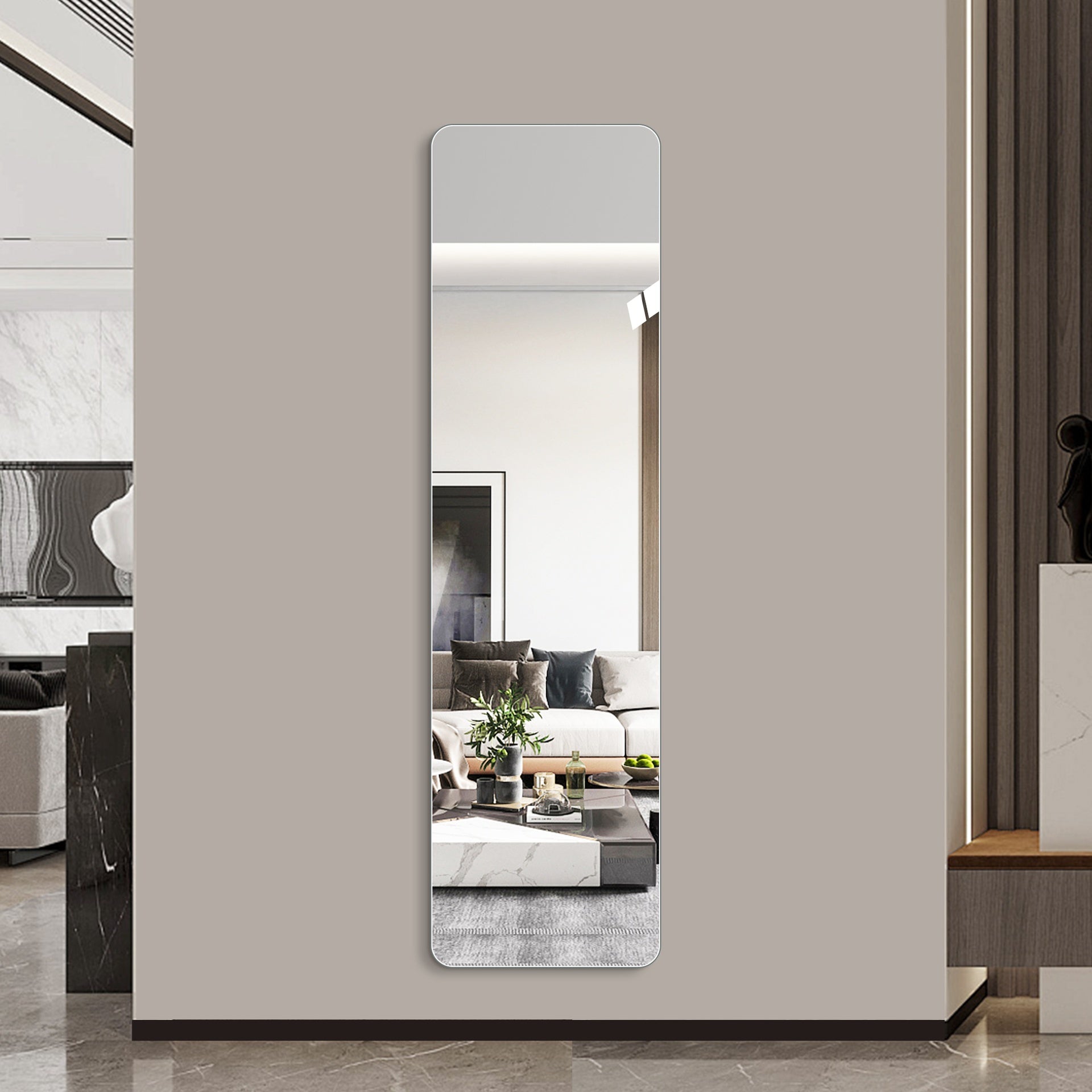 56"x 15" inch Full Body round corner mirror for Living Room Bedroom Cloakroom Wall hanging with hanging hole High quality 5mm silver mirror  Explosion-proof glass
