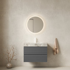 VENO 30" Bathroom Vanity with Undermount Sink, Floating Plywood Striped Storage Cabinet with 2 Drawers, Itlay Light Gray with Stone Pattern Sintered Stone Top, NO Faucet and Drain, Gray Color