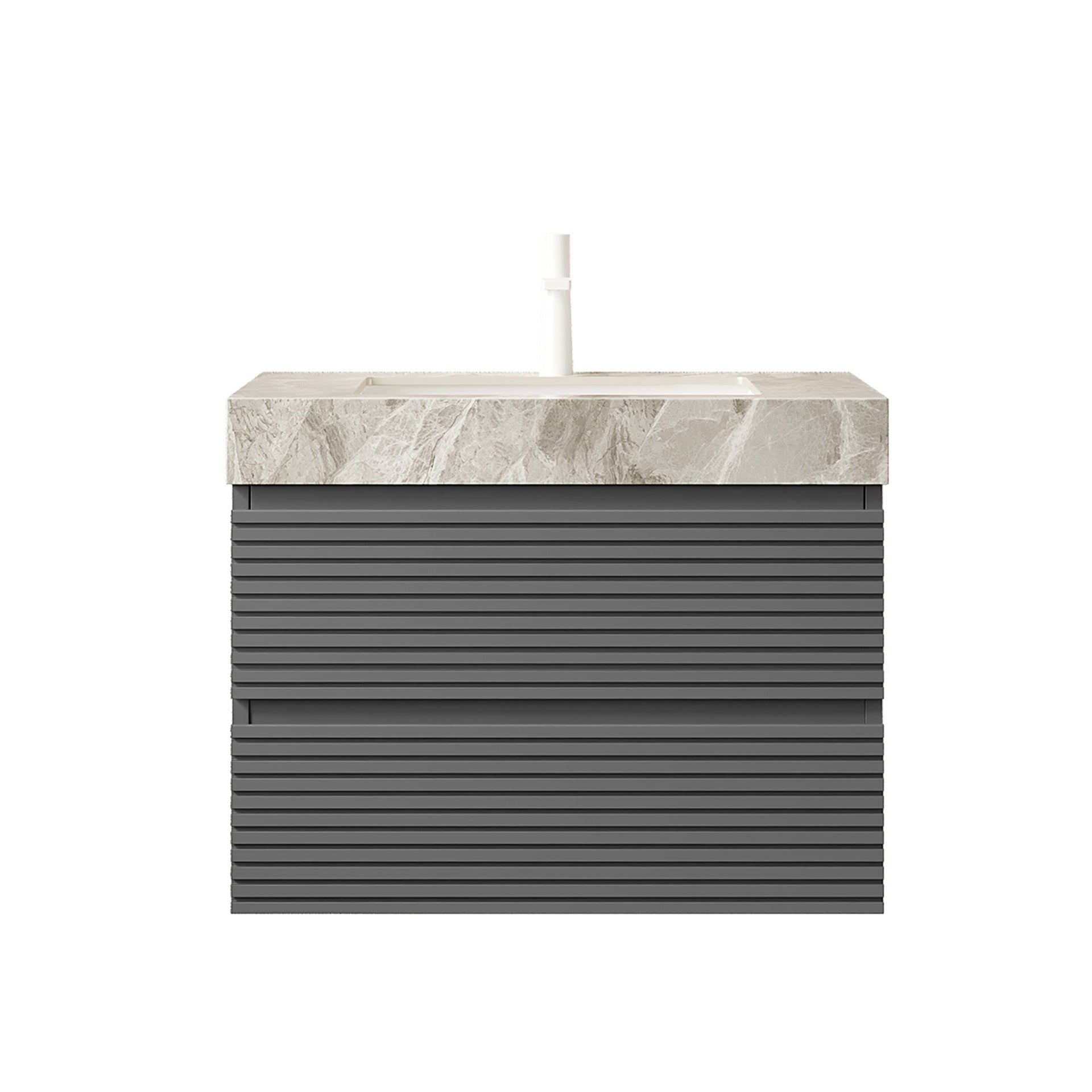 VENO 30" Bathroom Vanity with Undermount Sink, Floating Plywood Striped Storage Cabinet with 2 Drawers, Itlay Light Gray with Stone Pattern Sintered Stone Top, NO Faucet and Drain, Gray Color