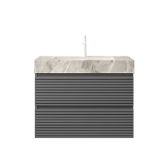 VENO 30" Bathroom Vanity with Undermount Sink, Floating Plywood Striped Storage Cabinet with 2 Drawers, Itlay Light Gray with Stone Pattern Sintered Stone Top, NO Faucet and Drain, Gray Color