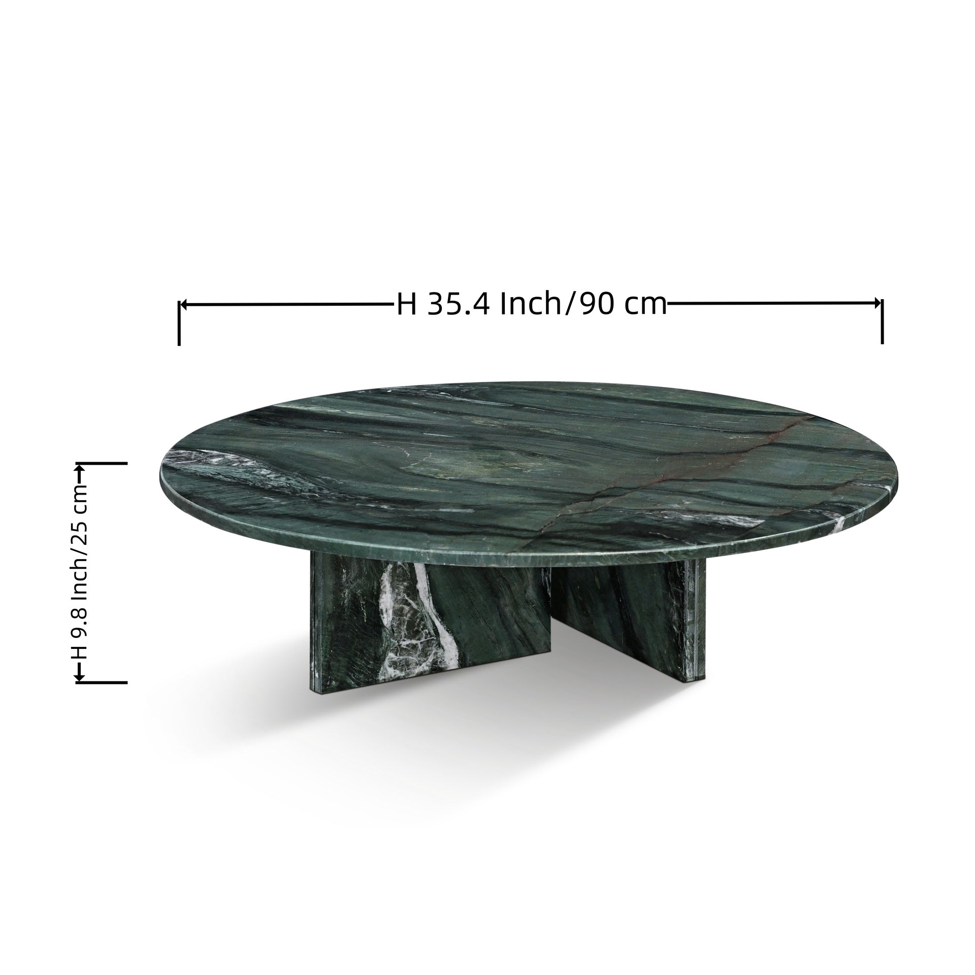 Green natural marble coffee table, living room table,natural stone, Ø35.4 h9.8 Inch/Ø90 h25 cm, genuine marble, real marble