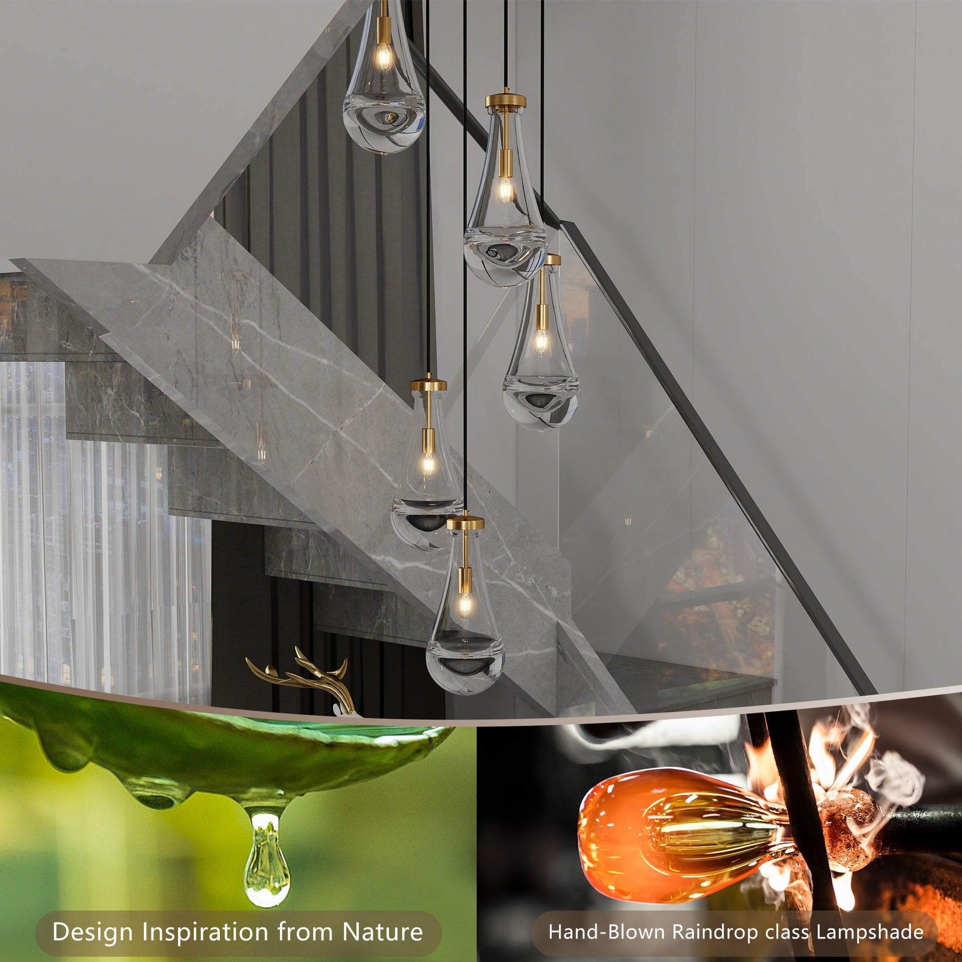 5 Light Cluster Pendant Light, Brass High Ceiling Chandeliers Adjustable, Living Room Pendant Light, Foyer Chandeliers, Stairwell Pendant Lights,E12 not Including Bulb