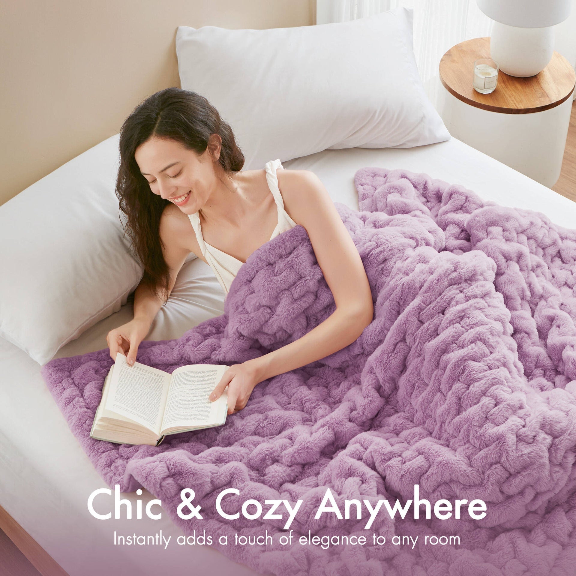 1 PC 50x60" Ruched Fur Throw Purple