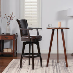 Williams 31" Swivel Bar Stool with Armrests, Vintage Brown Faux Leather