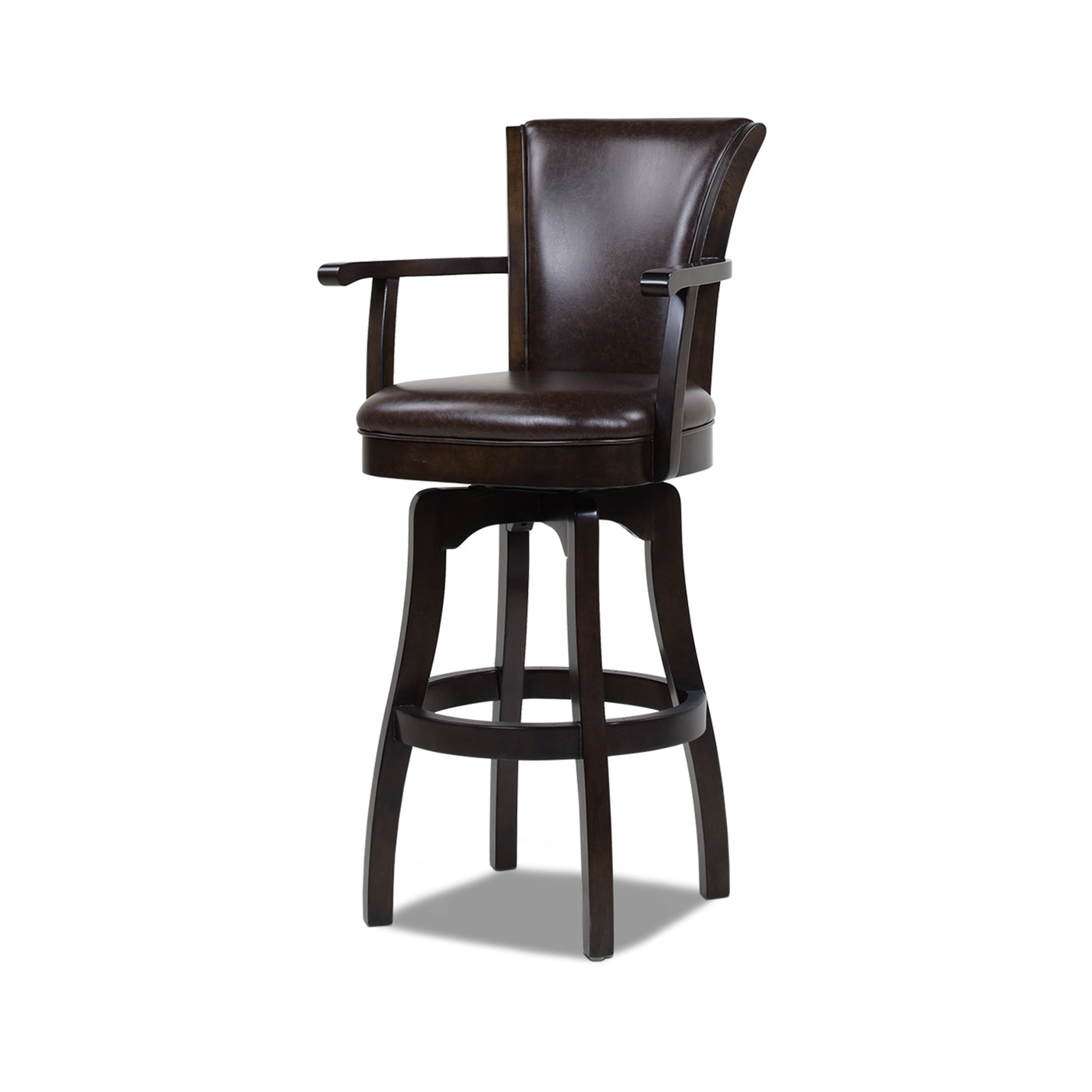 Williams 31" Swivel Bar Stool with Armrests, Vintage Brown Faux Leather
